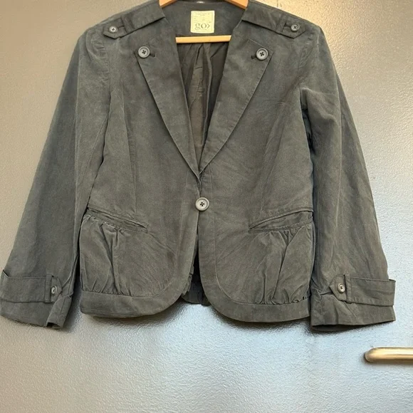 GO BY GO SILK size 6 EUC washable lux Blazer with Military Flair Dark Gray/black - Picture 3 of 14